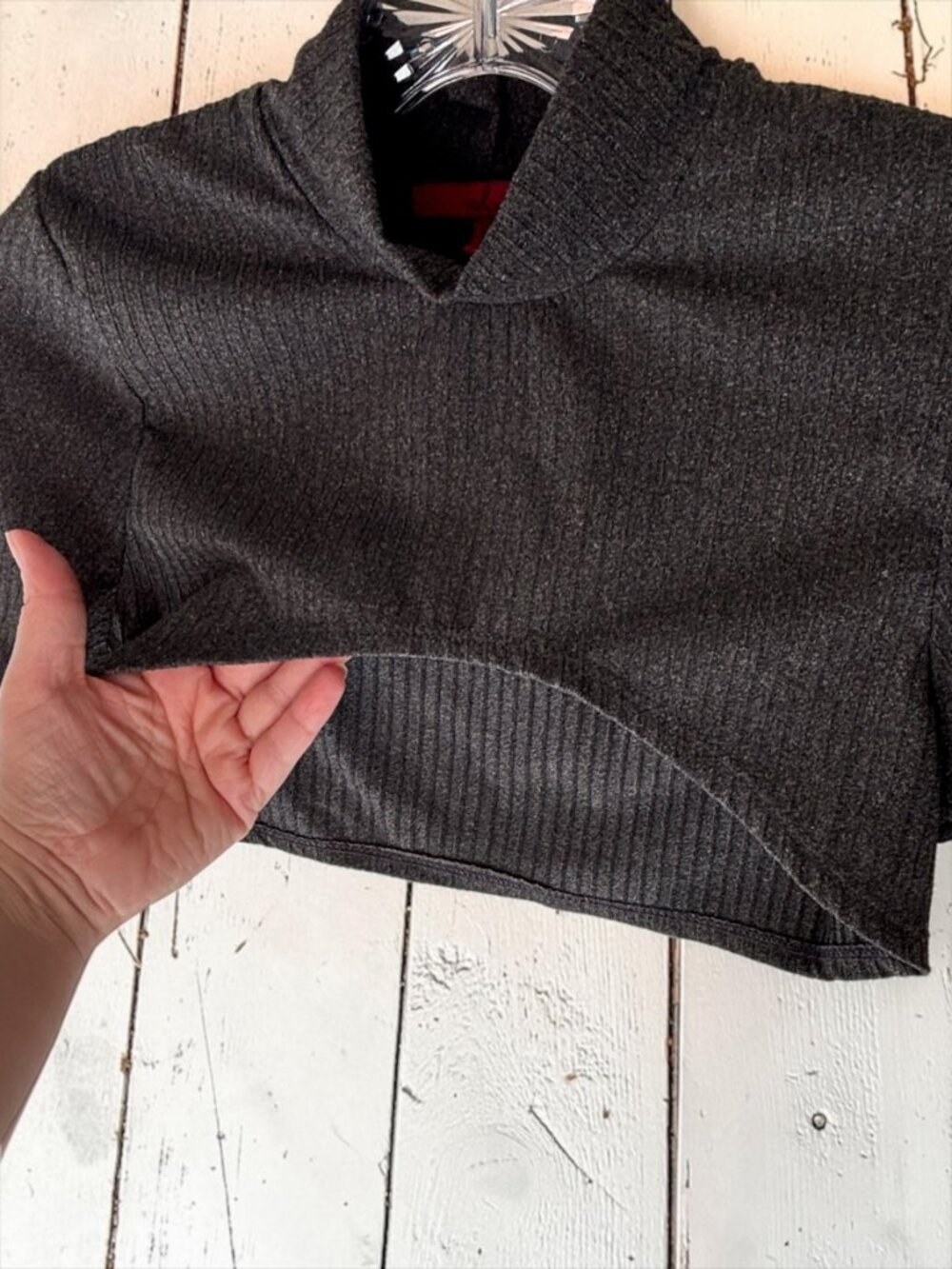 Layered Overlay Crop Top - Charcoal Gray - Picture 7 of 8